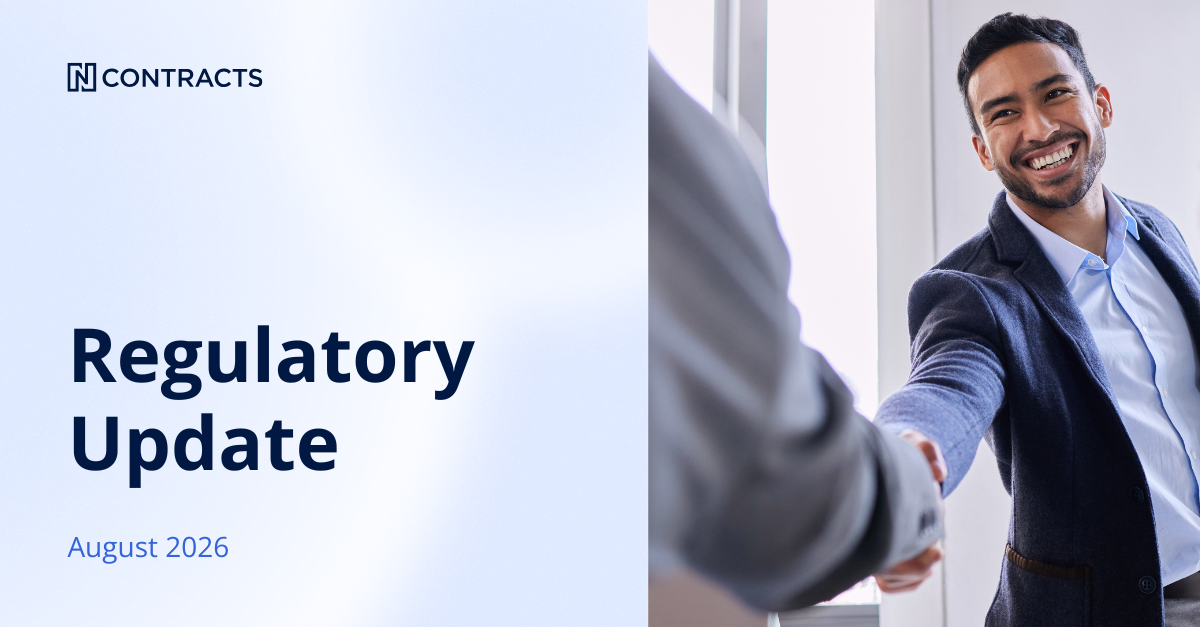 Ncontracts August 2026 Regulatory Update — two professionals shaking hands